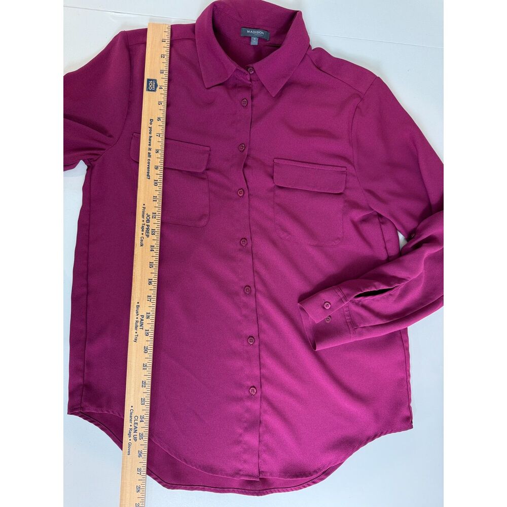 Madison Women's Long Sleeve Button Up Blouse Top Raspberry Polyester Size S - Picture 7 of 9